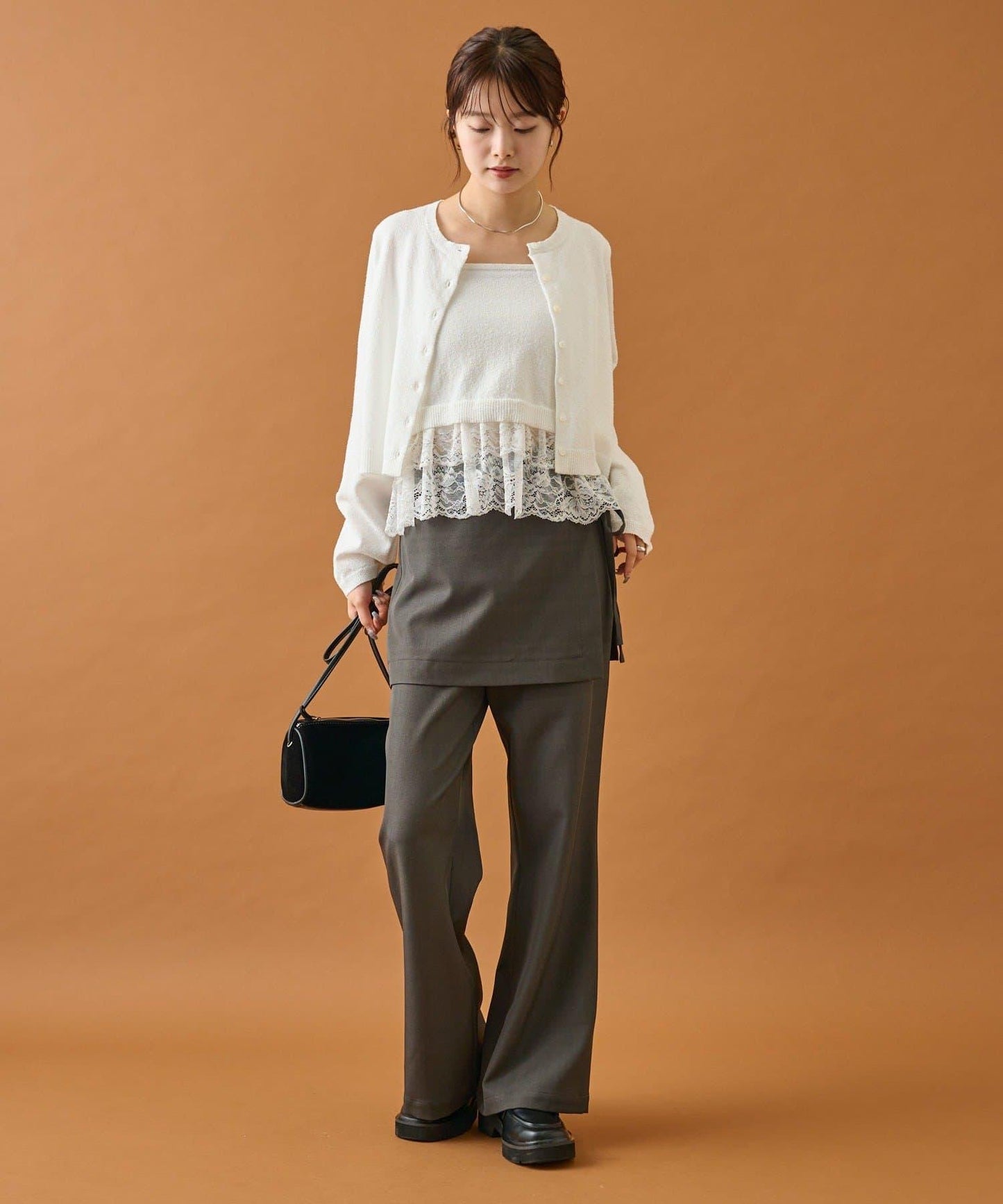 波紋邊蕾絲開衫套裝