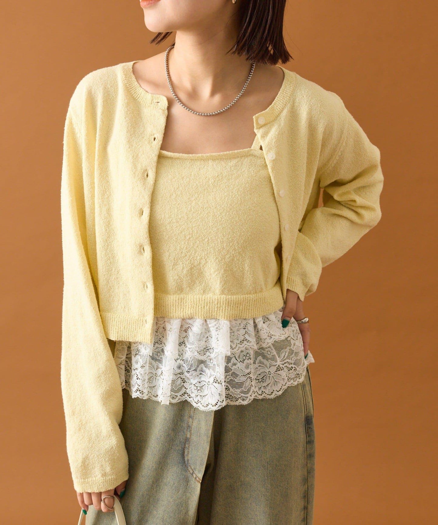 波紋邊蕾絲開衫套裝