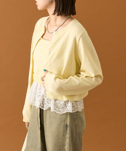 波紋邊蕾絲開衫套裝