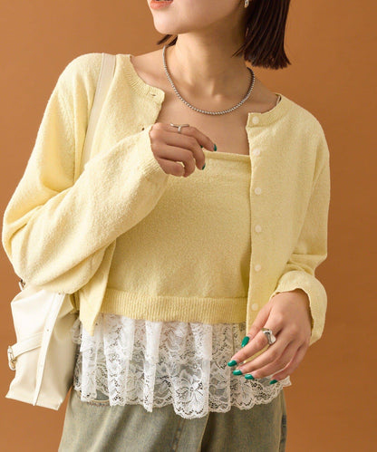 波紋邊蕾絲開衫套裝