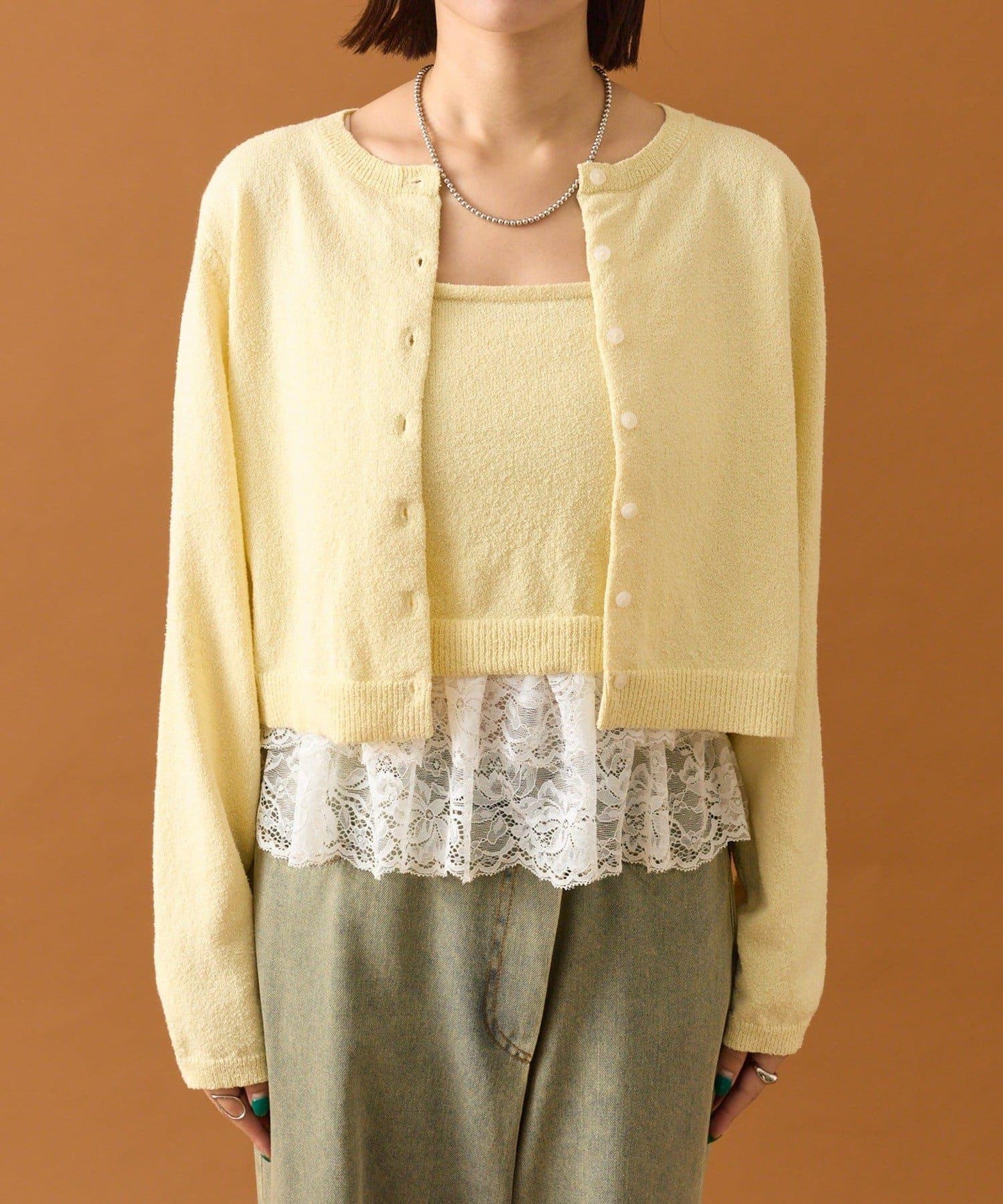 波紋邊蕾絲開衫套裝