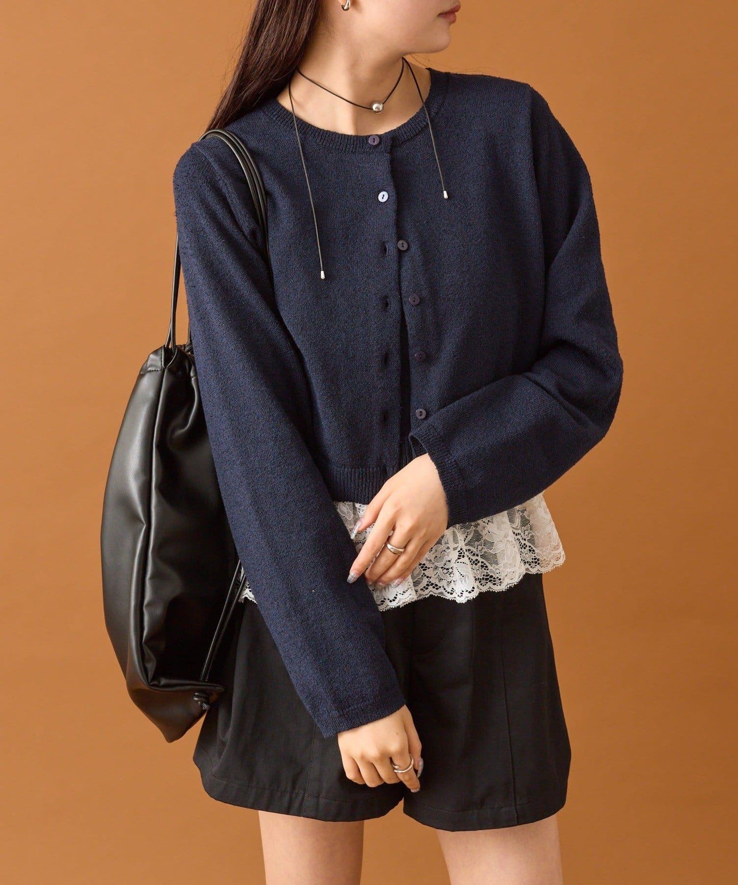 波紋邊蕾絲開衫套裝