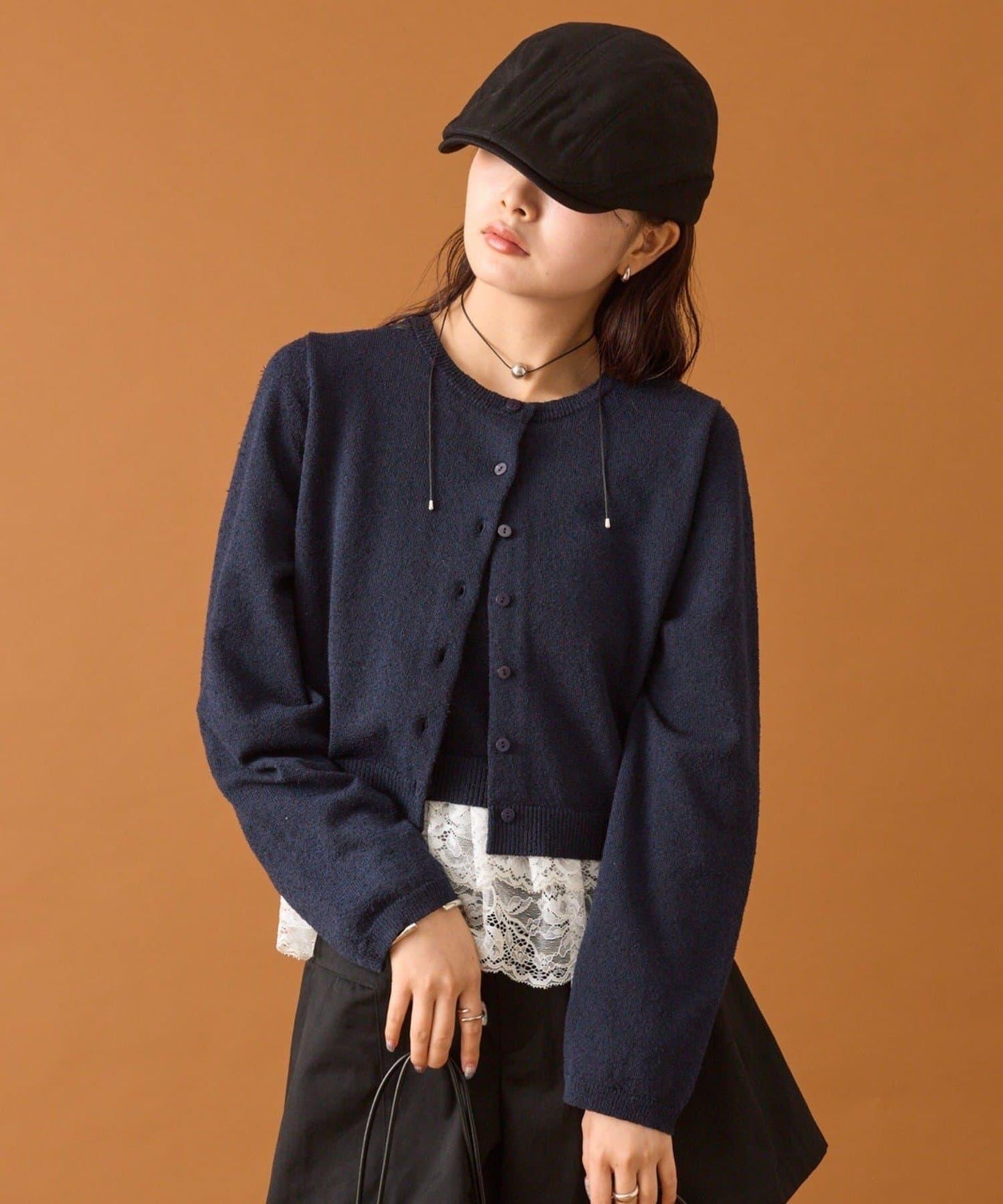 波紋邊蕾絲開衫套裝