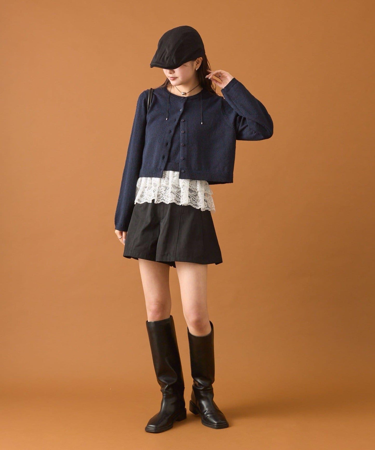 波紋邊蕾絲開衫套裝