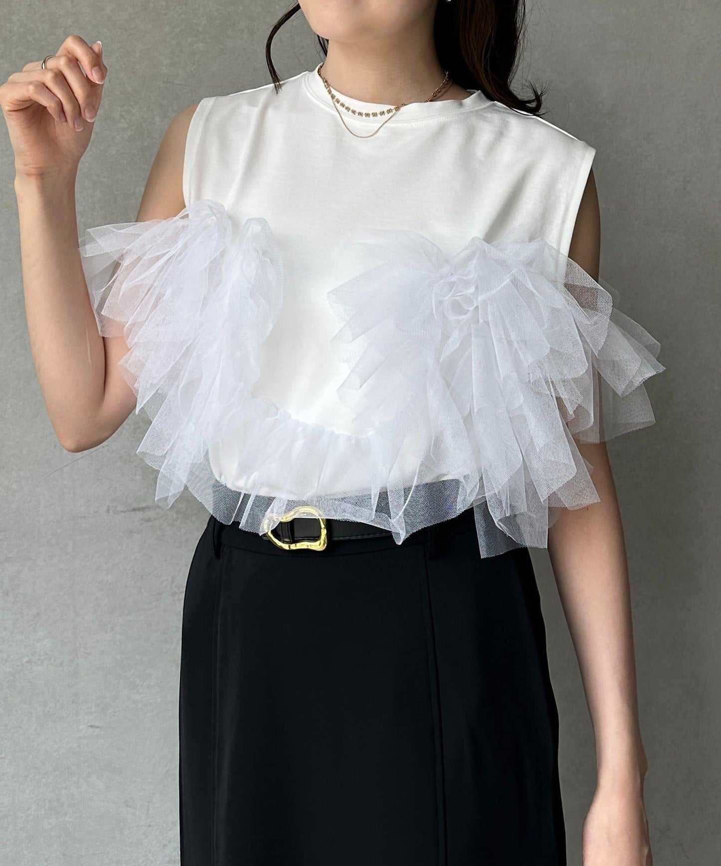 蕾絲背心拼接無袖上衣