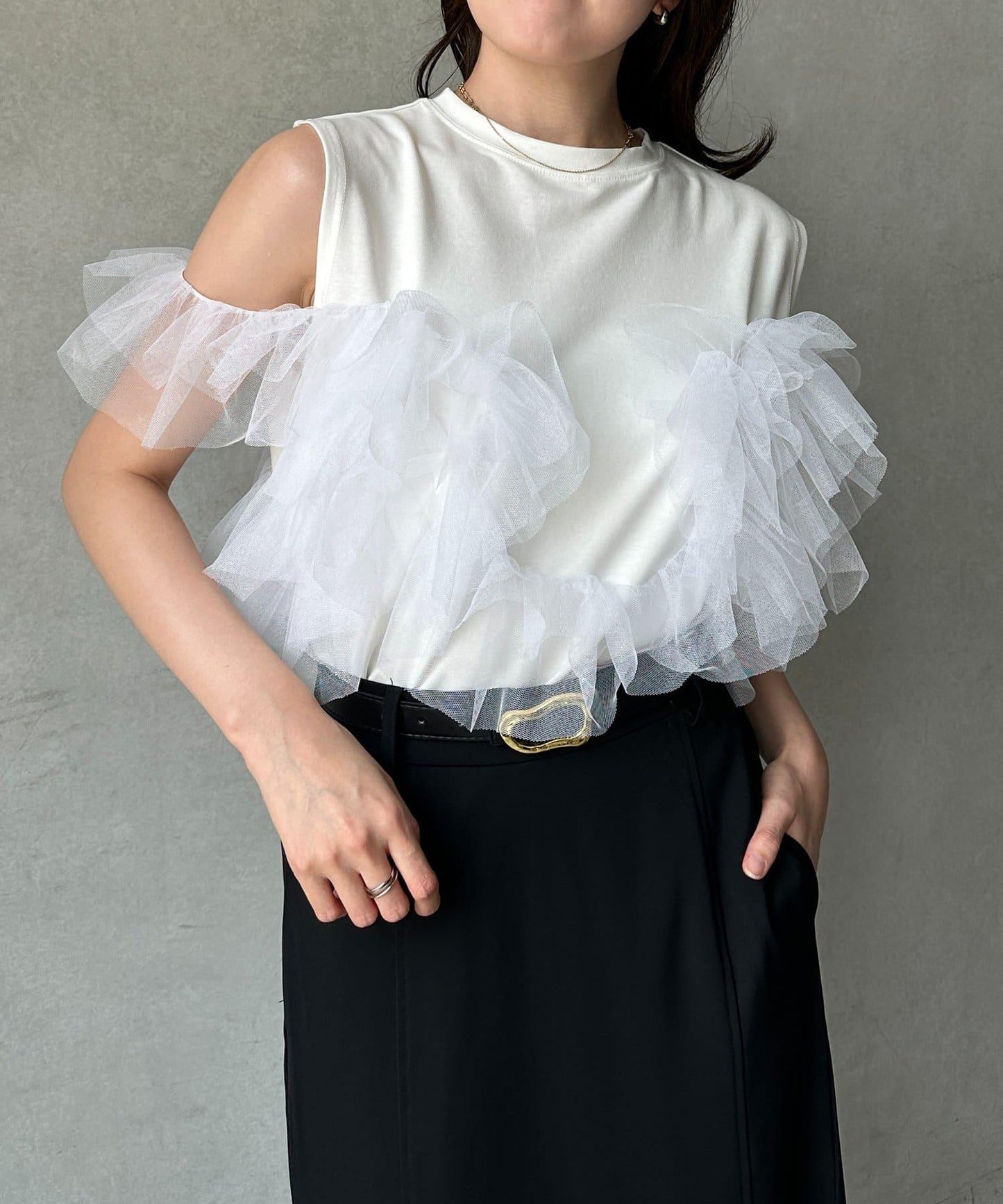 蕾絲背心拼接無袖上衣