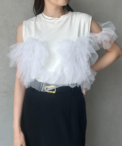 蕾絲背心拼接無袖上衣