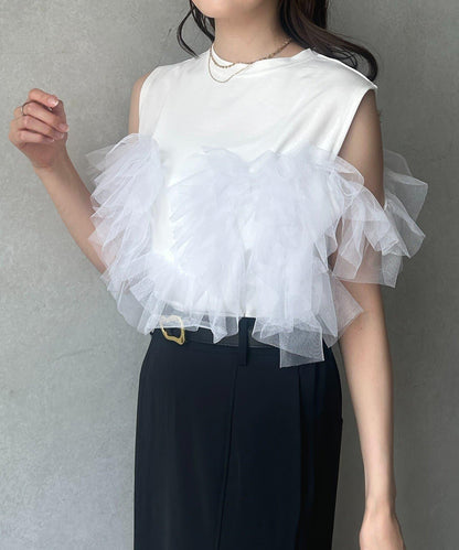 蕾絲背心拼接無袖上衣