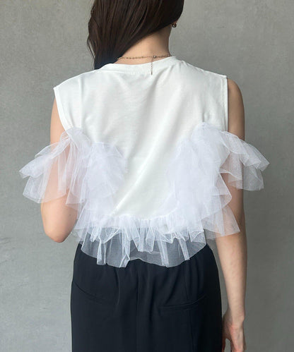 蕾絲背心拼接無袖上衣