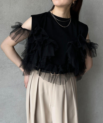 蕾絲背心拼接無袖上衣