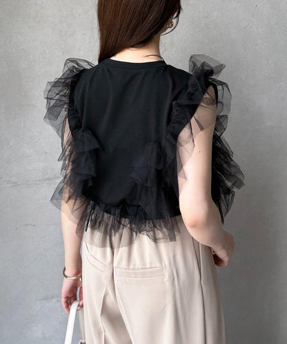 蕾絲背心拼接無袖上衣