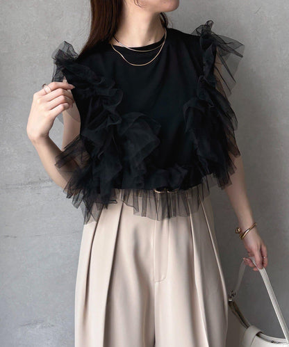 蕾絲背心拼接無袖上衣