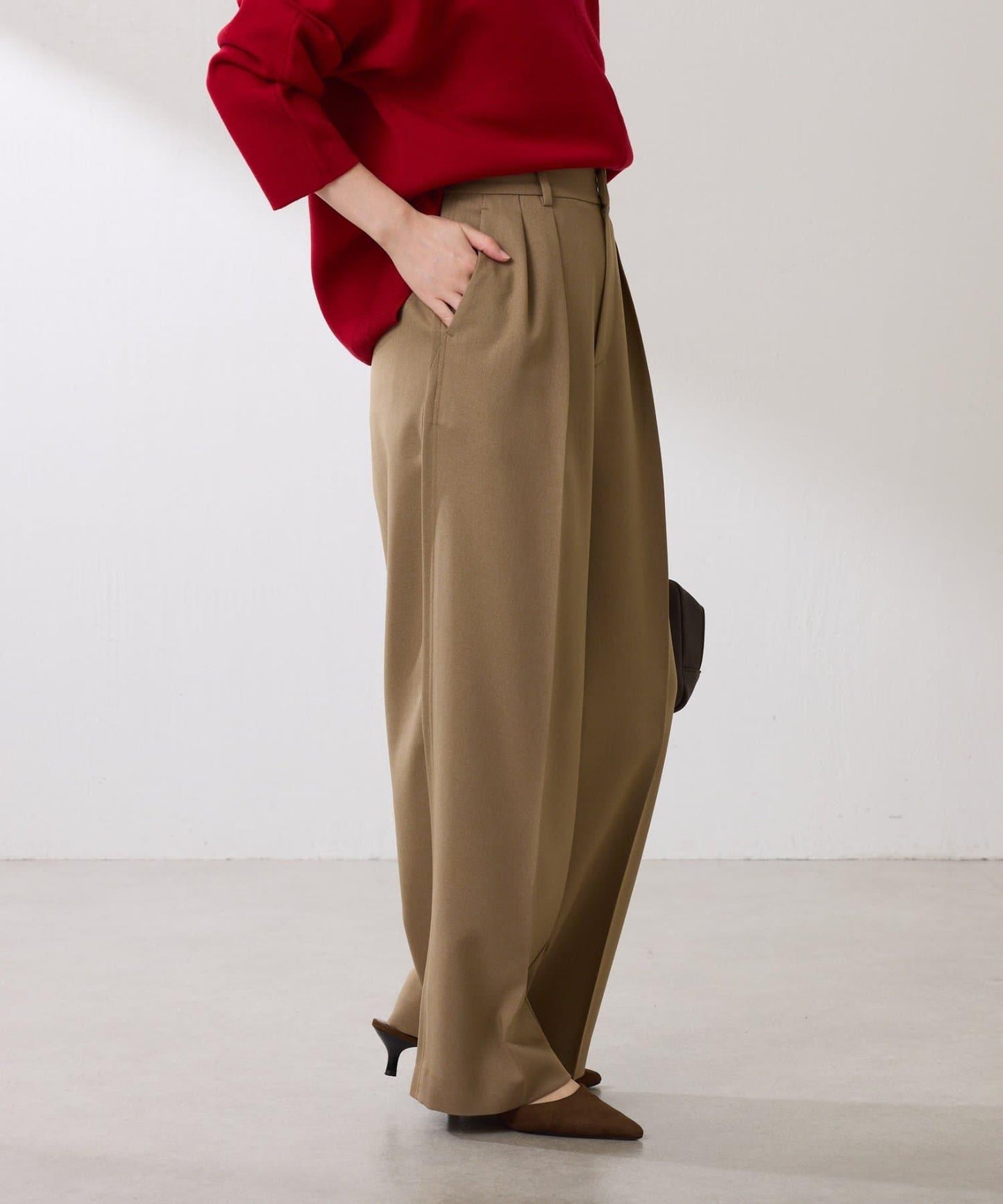 【復古/修飾腿部線條】羊毛感折褶褲/卡塞特服