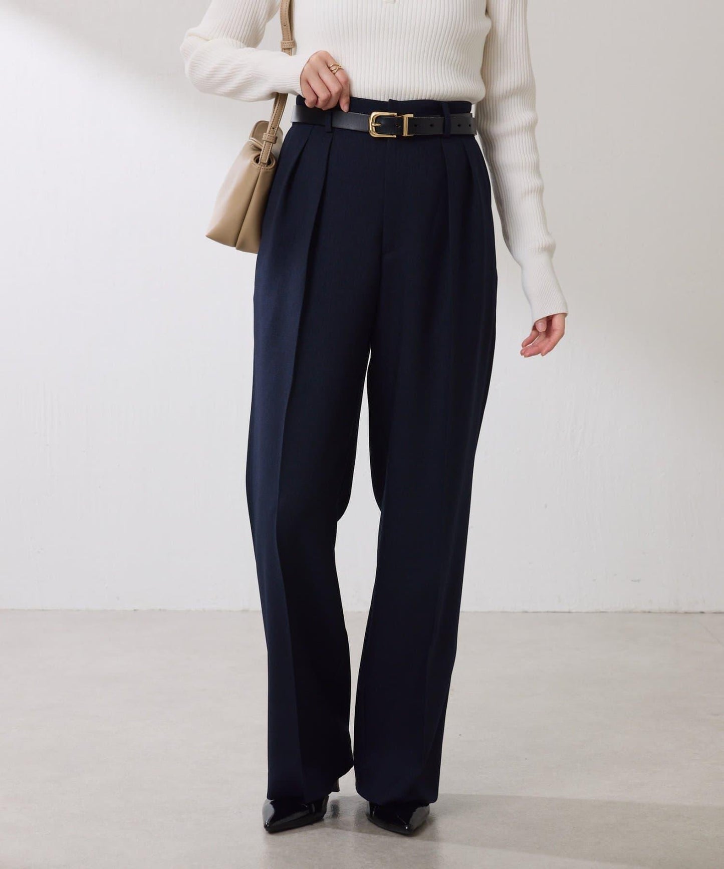 【復古/修飾腿部線條】羊毛感折褶褲/卡塞特服