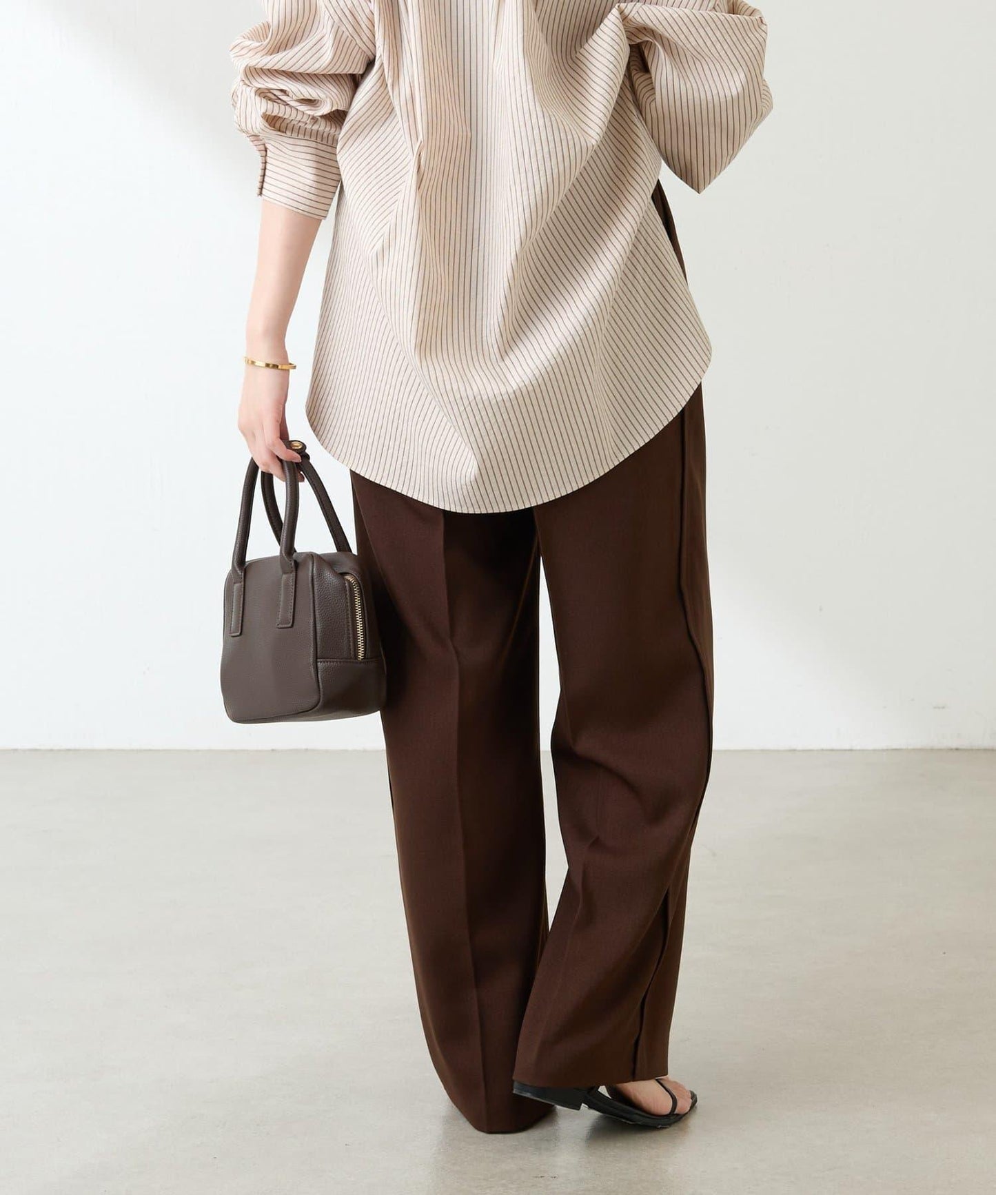 【復古/修飾腿部線條】羊毛感折褶褲/卡塞特服