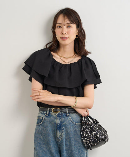 《棉100%・優雅露膚◎》露肩荷葉邊襯衫