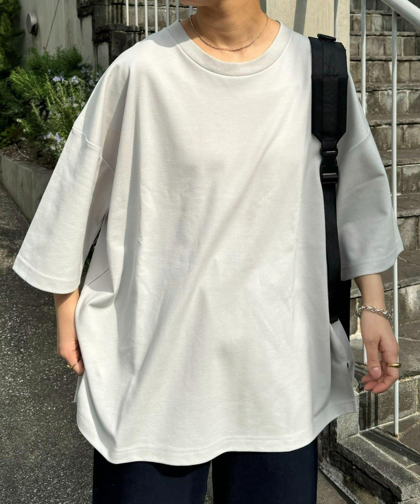 【男女通用】平紋高計數側開叉寬鬆T恤