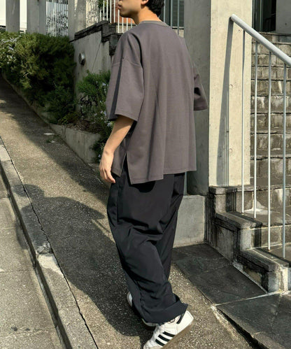 【男女通用】平紋高計數側開叉寬鬆T恤