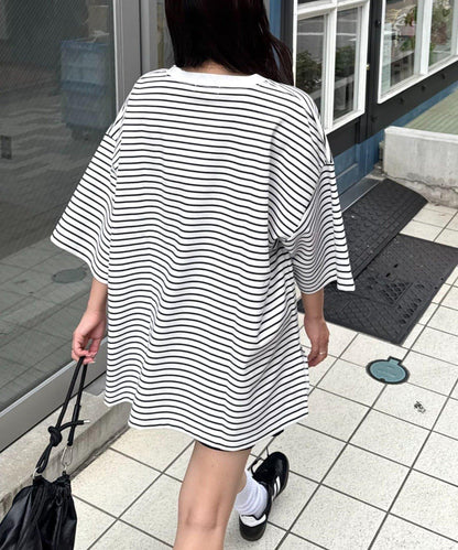 【男女通用】平紋高計數側開叉寬鬆T恤