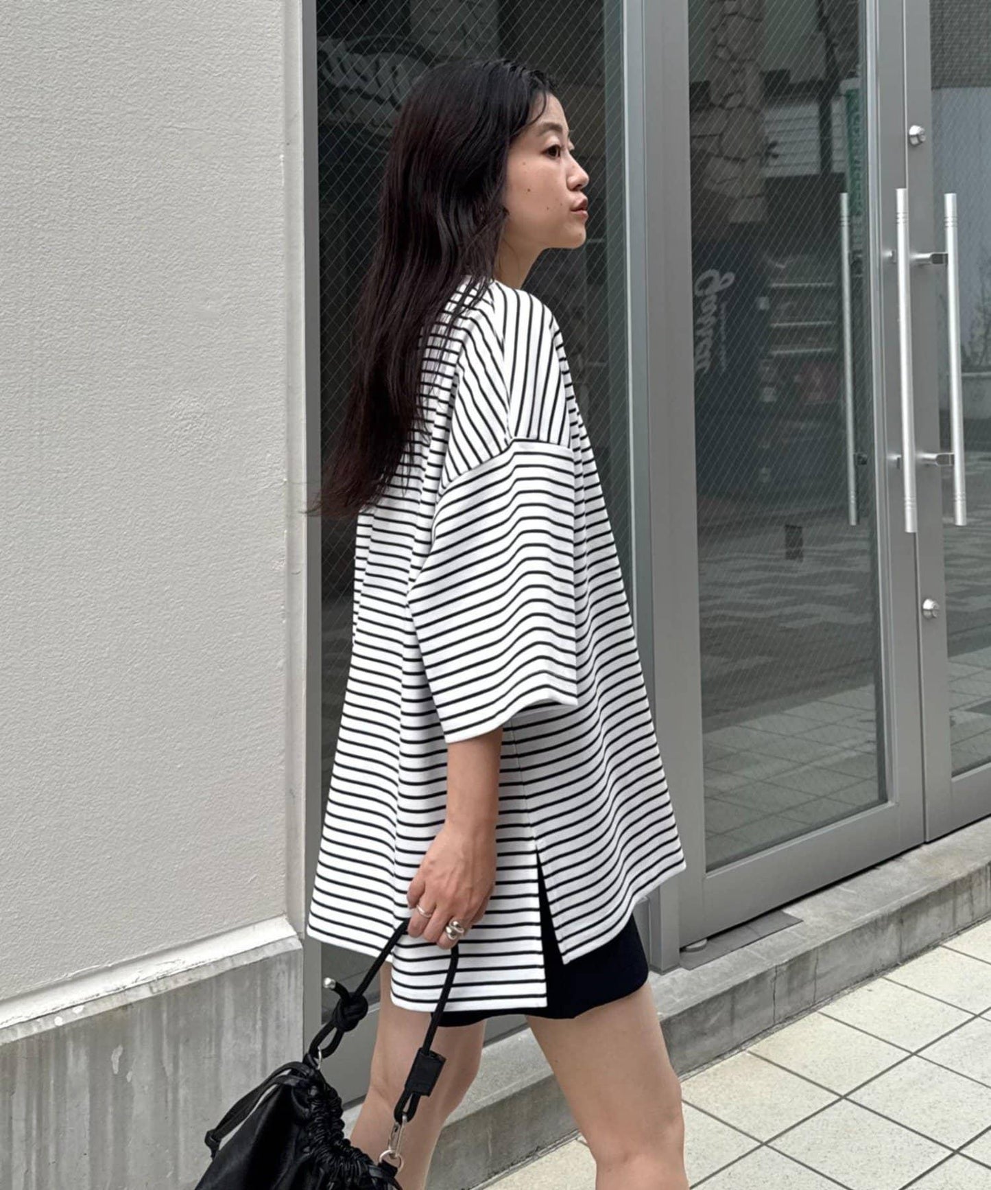 【男女通用】平紋高計數側開叉寬鬆T恤