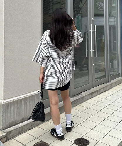 【男女通用】平紋高計數側開叉寬鬆T恤