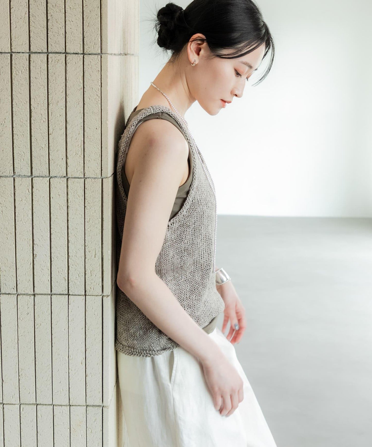 亞麻混紡無袖針織衫