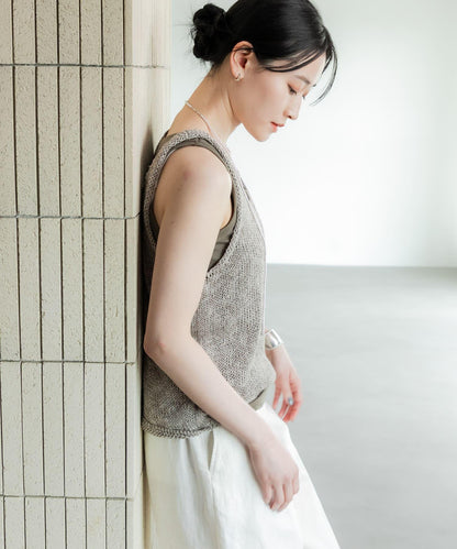亞麻混紡無袖針織衫