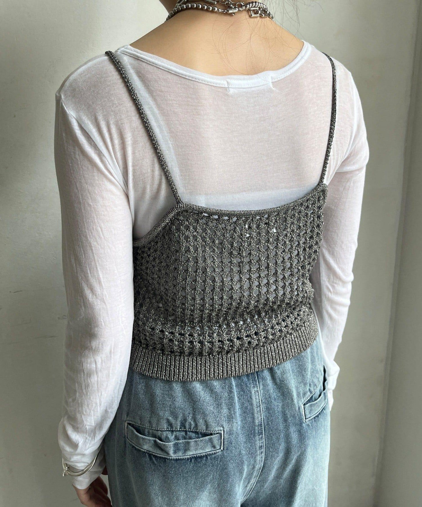 【限定】閃亮網眼吊帶背心