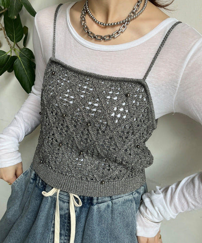 【限定】閃亮網眼吊帶背心