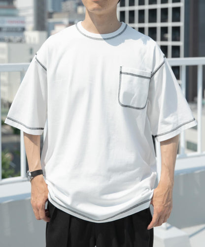 拼色縫線圓領T恤