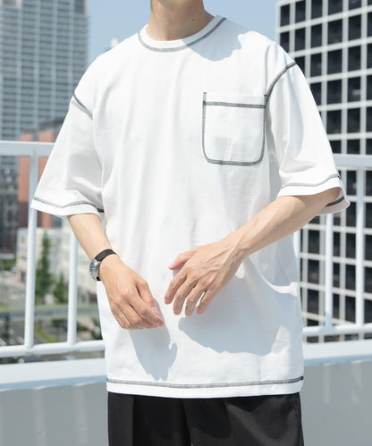 拼色縫線圓領T恤