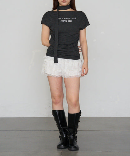 RAY CASSIN 帶領帶印花蝙蝠袖T恤