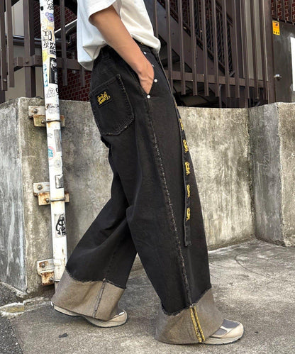 【SG】卷邊流蘇寬鬆褲