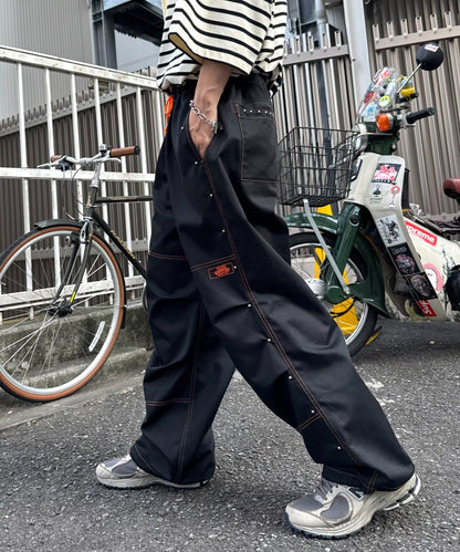 【SG】雙層膝部鉚釘傘布褲