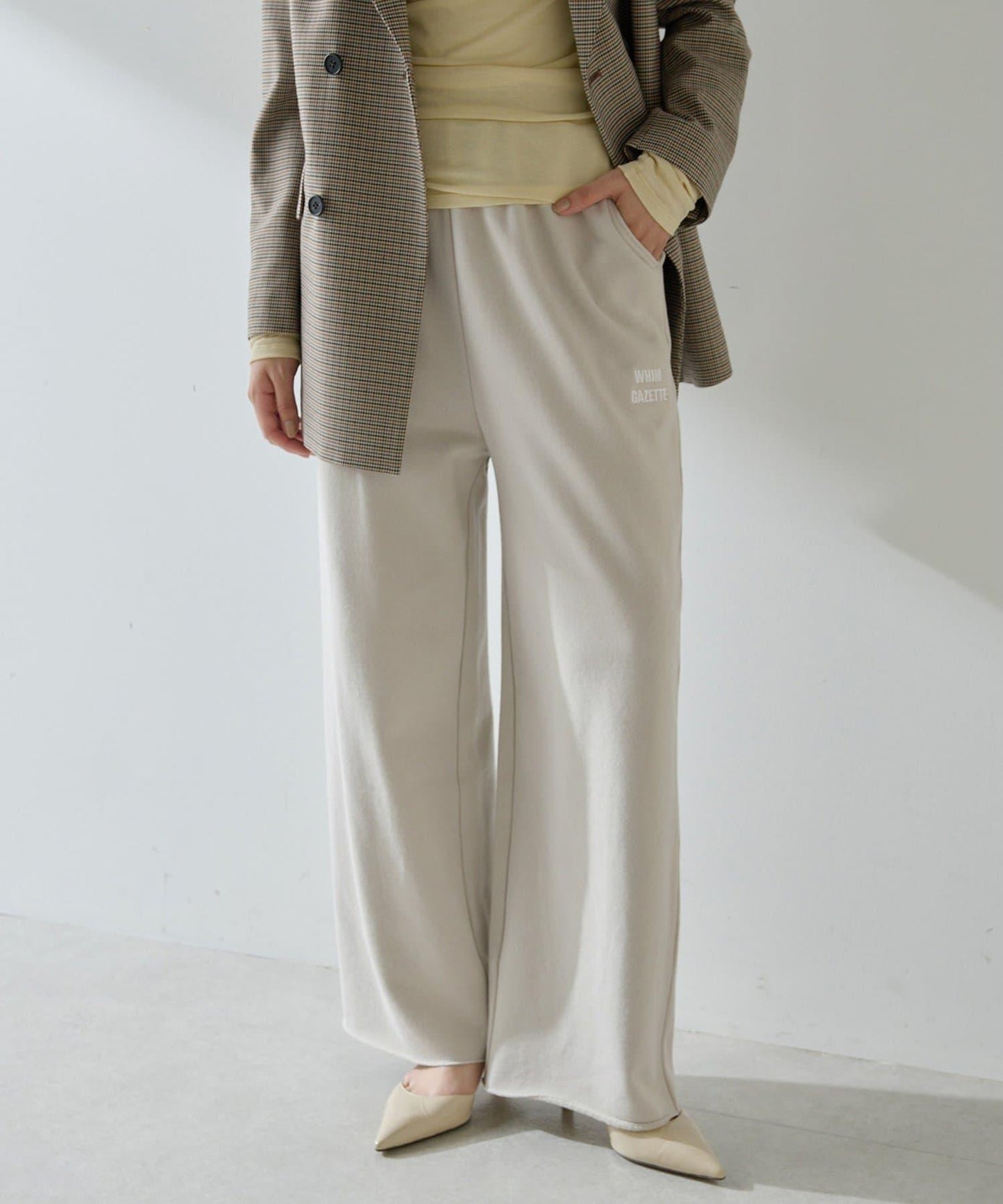 標誌後毛呢寬鬆褲