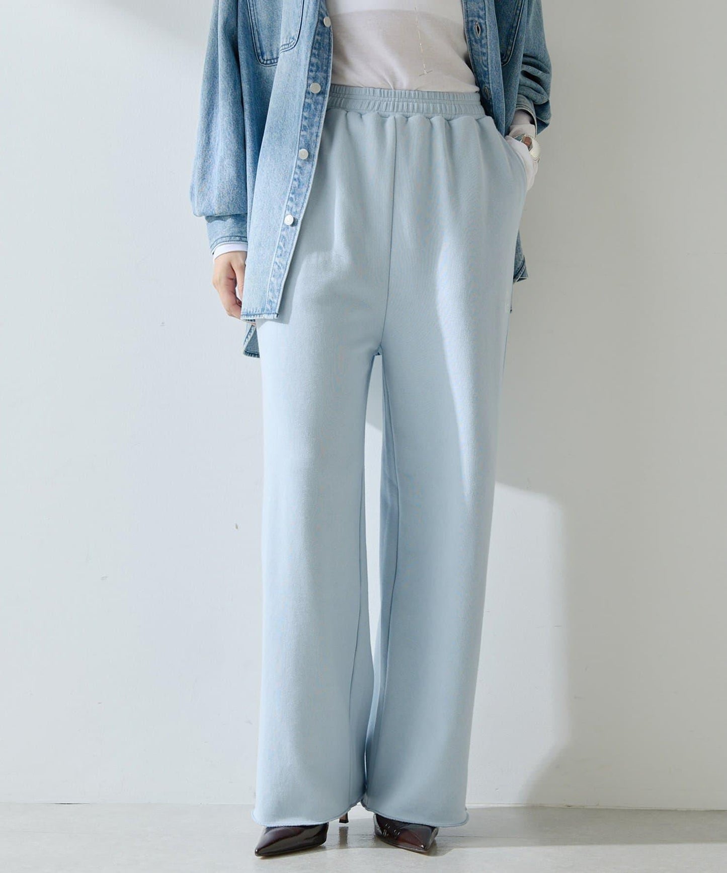 標誌後毛呢寬鬆褲