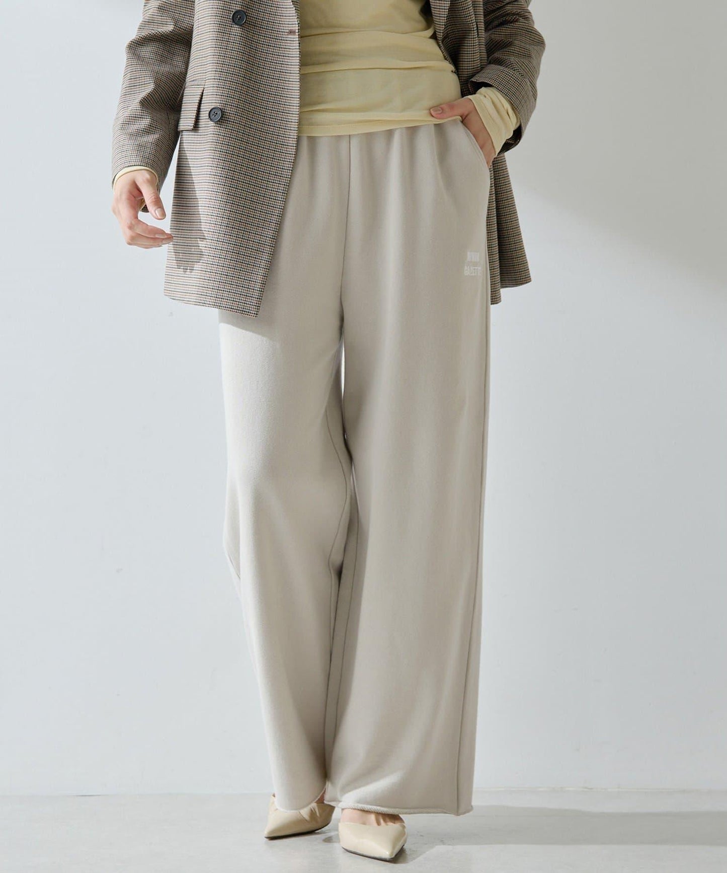 標誌後毛呢寬鬆褲