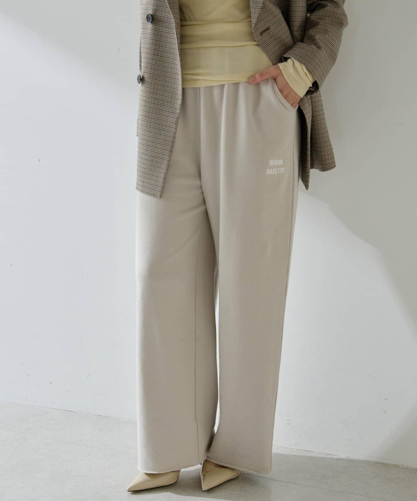 標誌後毛呢寬鬆褲