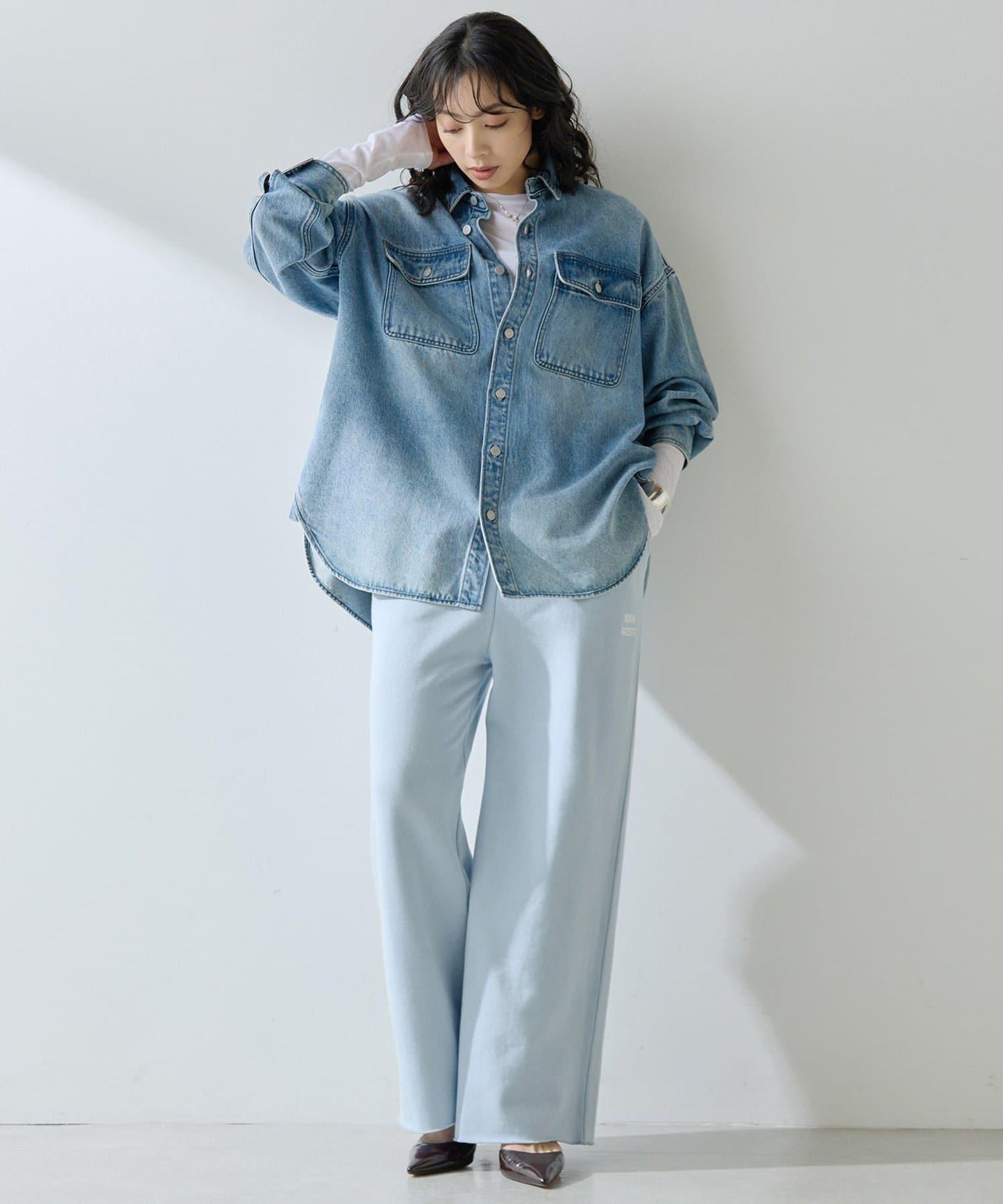 標誌後毛呢寬鬆褲