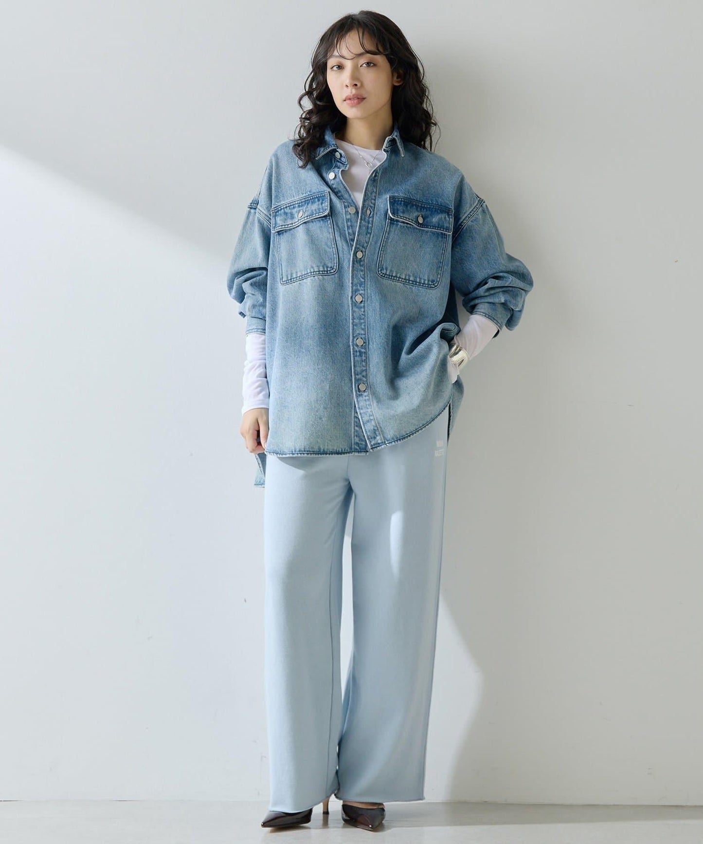 標誌後毛呢寬鬆褲