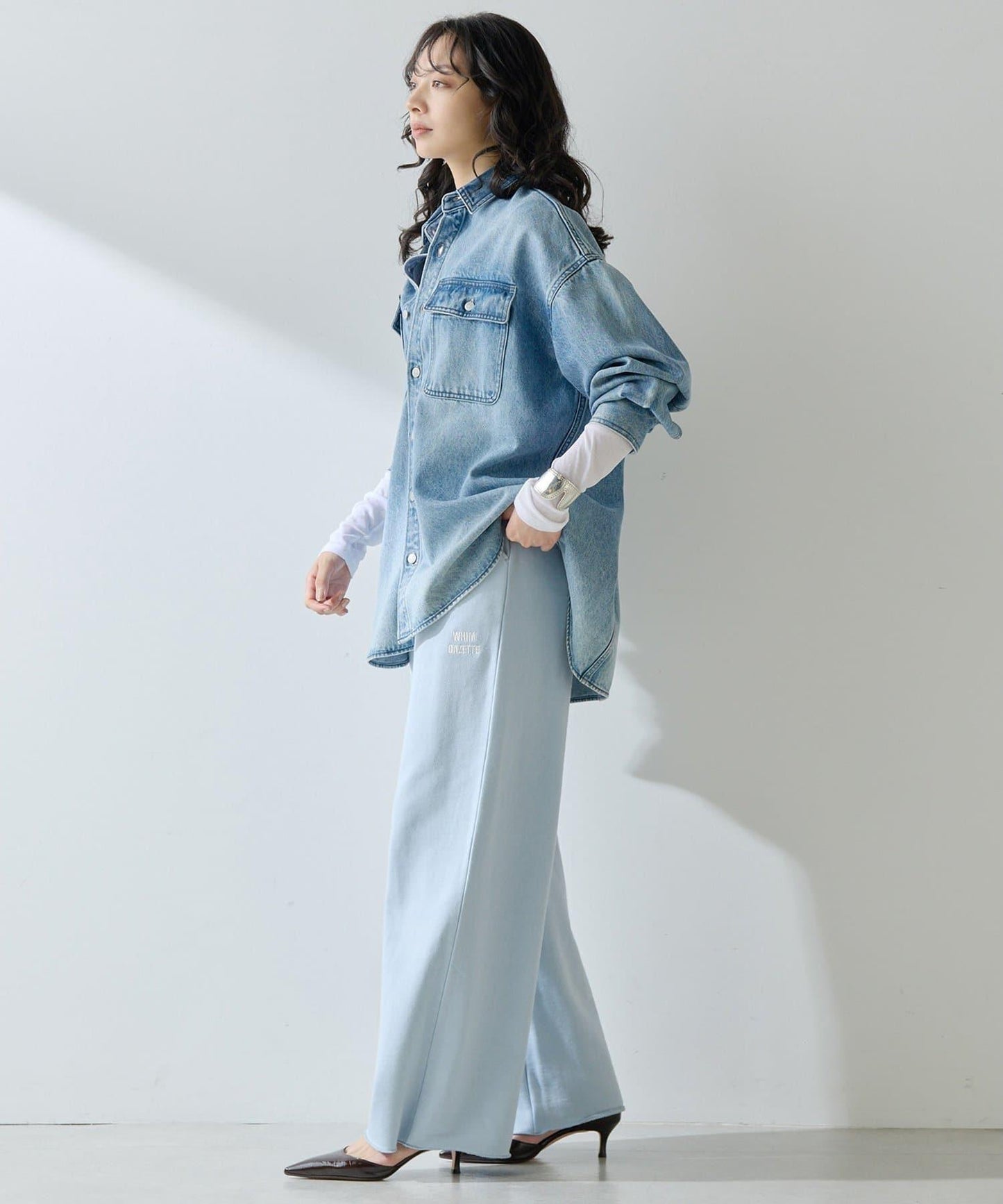 標誌後毛呢寬鬆褲