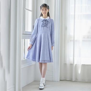 蓬鬆蝴蝶結領帶蕾絲連衣裙