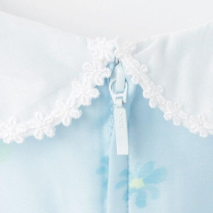 花卉圖案拼接印花及刺繡連衣裙