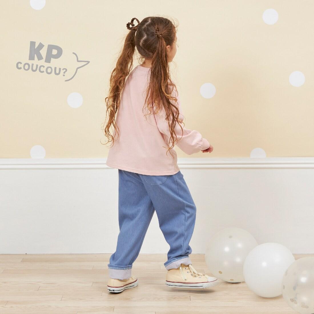 KP coucou 裾部蝴蝶結牛仔風長褲（80～140）