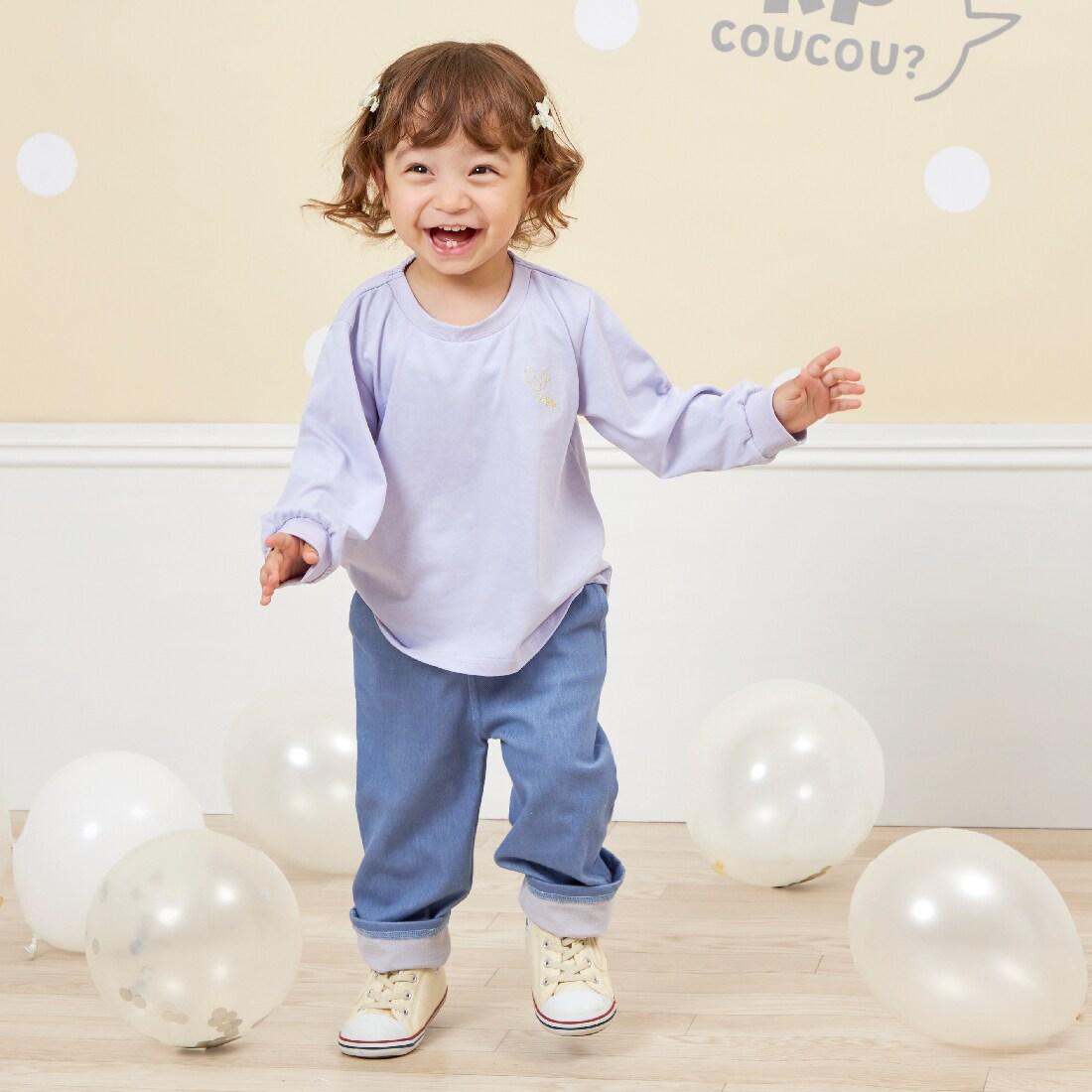 KP coucou 裾部蝴蝶結牛仔風長褲（80～140）