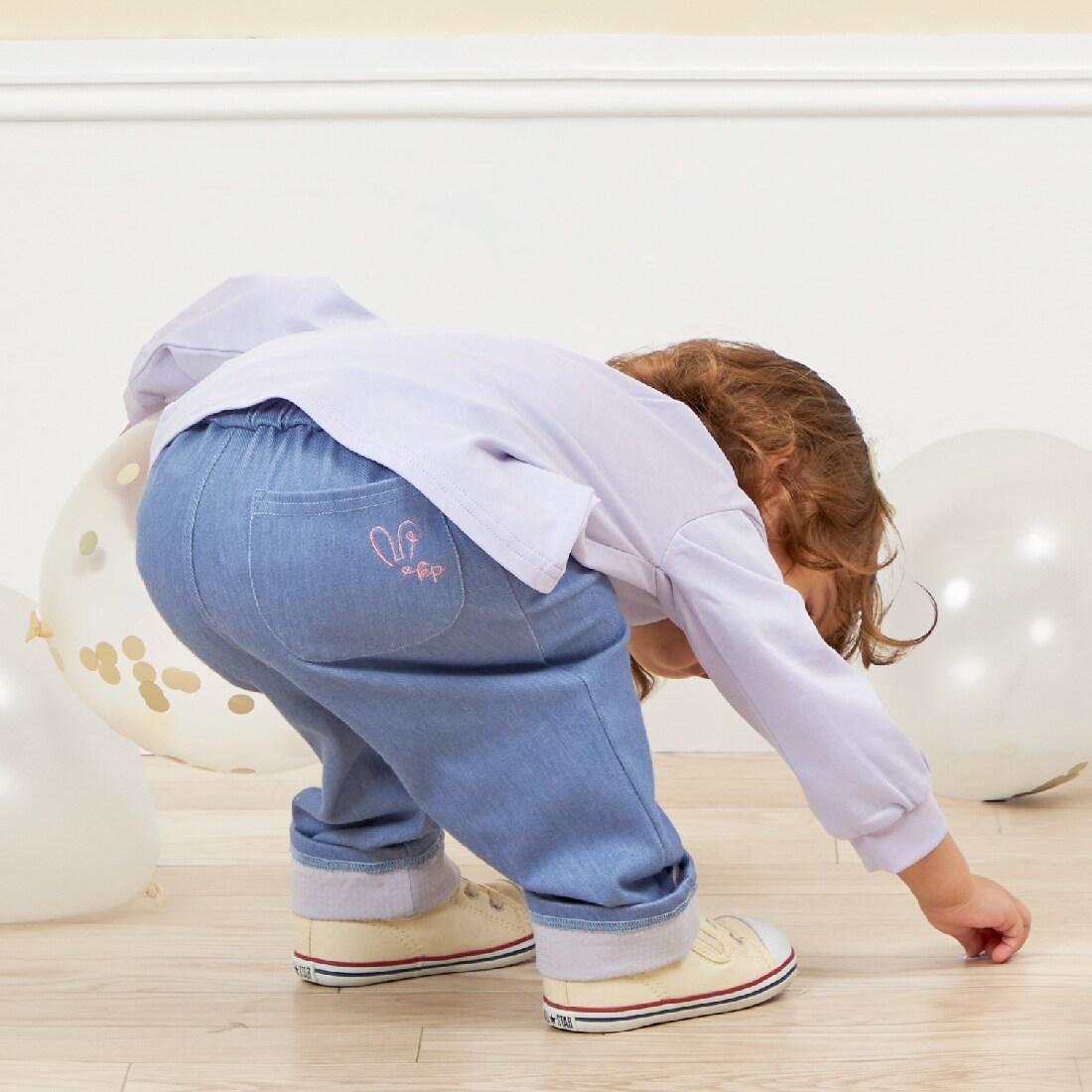 KP coucou 裾部蝴蝶結牛仔風長褲（80～140）