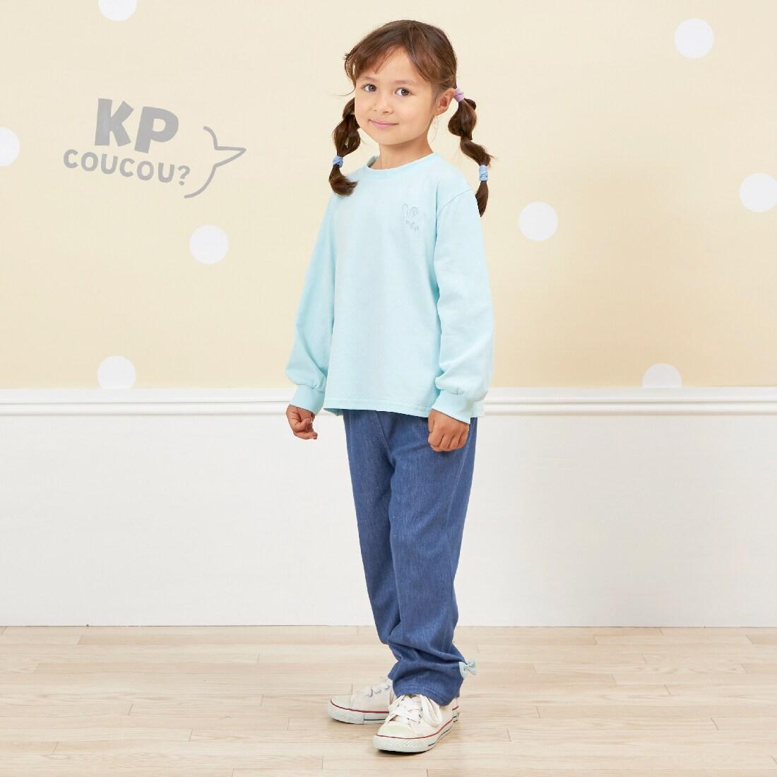 KP coucou 裾部蝴蝶結牛仔風長褲（80～140）