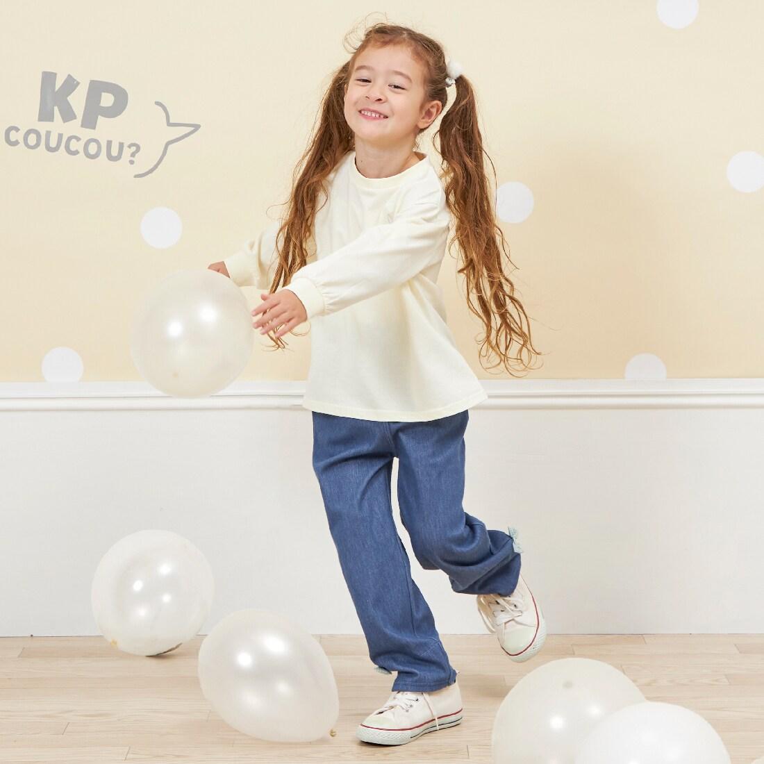 KP coucou 裾部蝴蝶結牛仔風長褲（80～140）