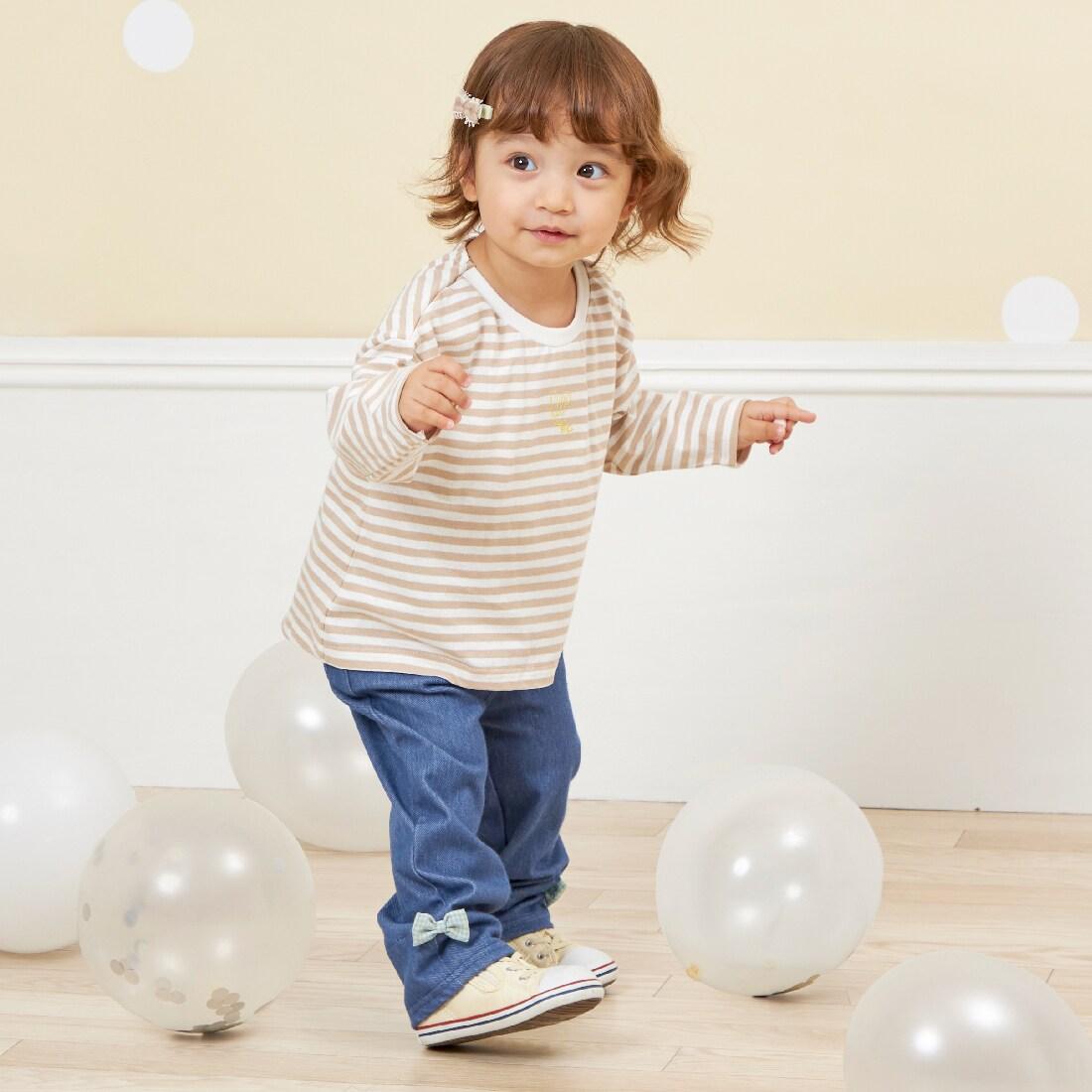 KP coucou 裾部蝴蝶結牛仔風長褲（80～140）