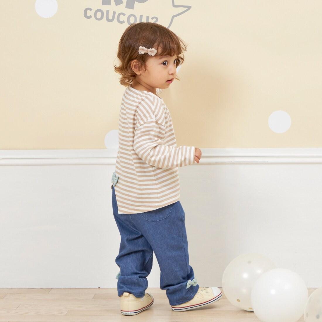 KP coucou 裾部蝴蝶結牛仔風長褲（80～140）